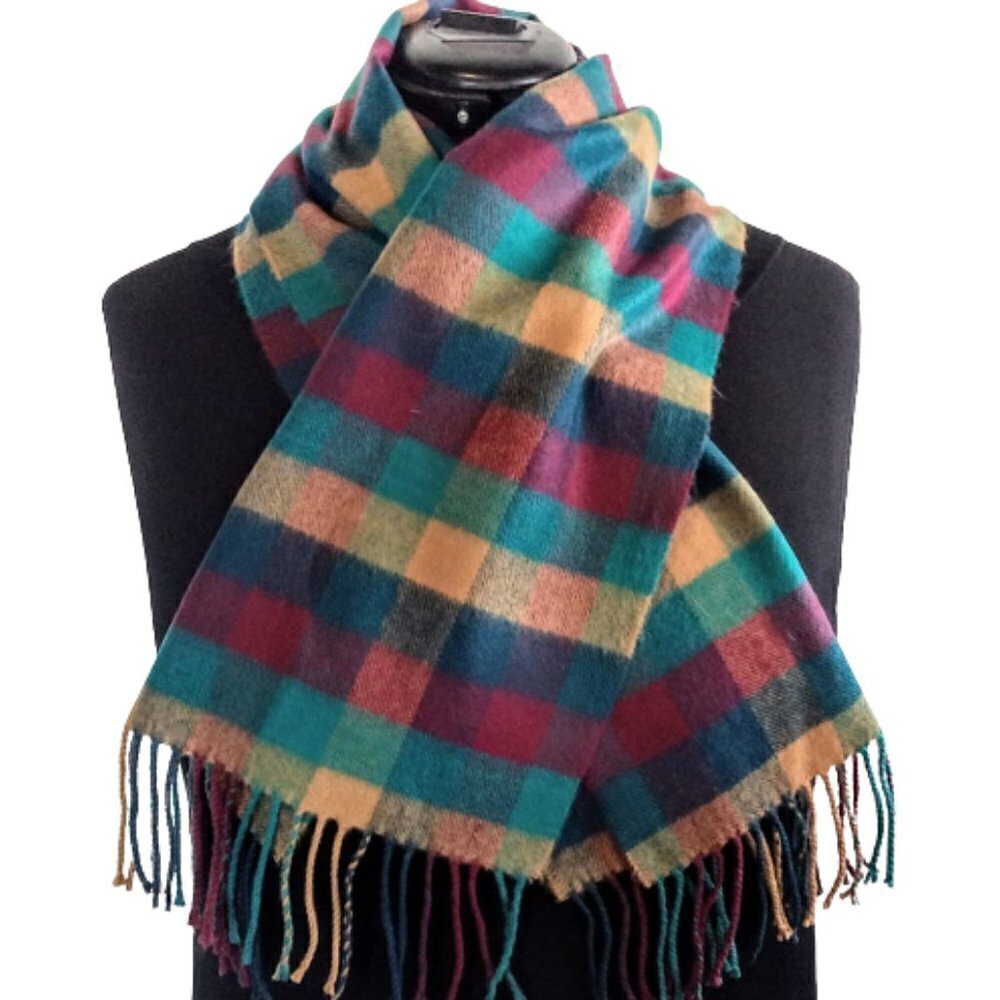 Scottish Plaid 100% Cashmere Fringed Oblong Scarf